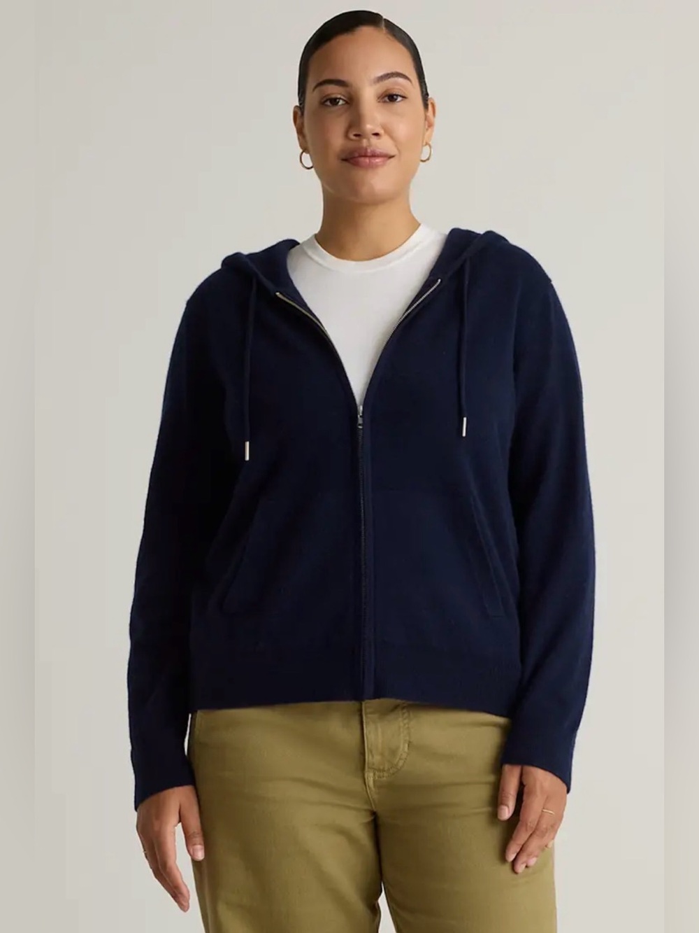 💙 Quince Mongolian Cashmere Full Zip Hoodie True Navy Blue Size Small
